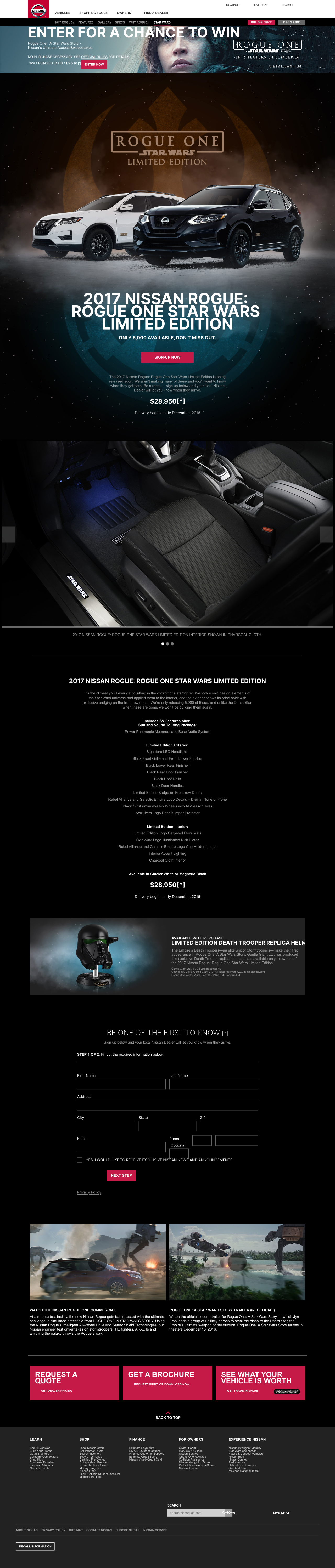 2017 Nissan Rogue Rogue One Star Wars Limited Edition product page